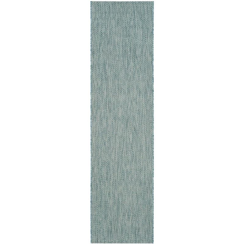 Aqua and Grey Synthetic Indoor/Outdoor Runner Rug