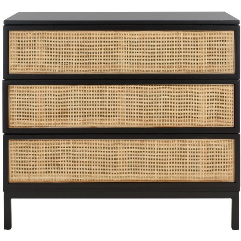 Black and Natural Rattan 3-Drawer Chest