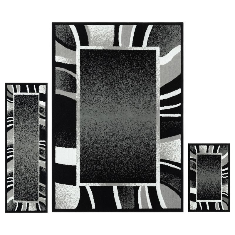 Ariana Konya Black and Grey Abstract 3-Piece Area Rug Set