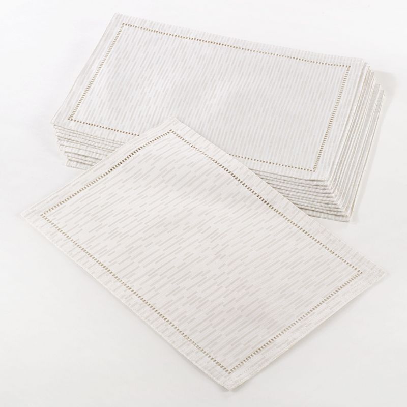 Ivory Hemstitched Design Fabric Placemats, Set of 12