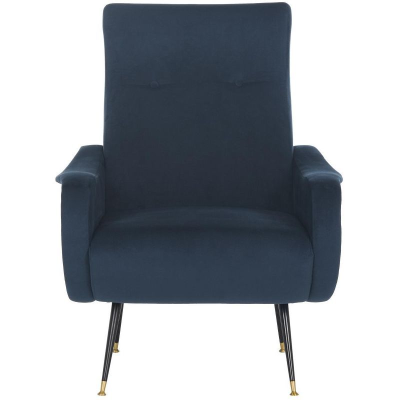 Transitional Navy Velvet Accent Chair with Gold Cap Legs, 29"W