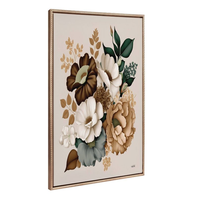 Harvest Blooming Gold Beaded Framed Canvas Wall Art