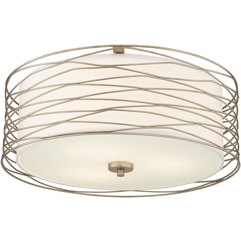 Modern Silver Glass Drum Flush Mount Ceiling Light