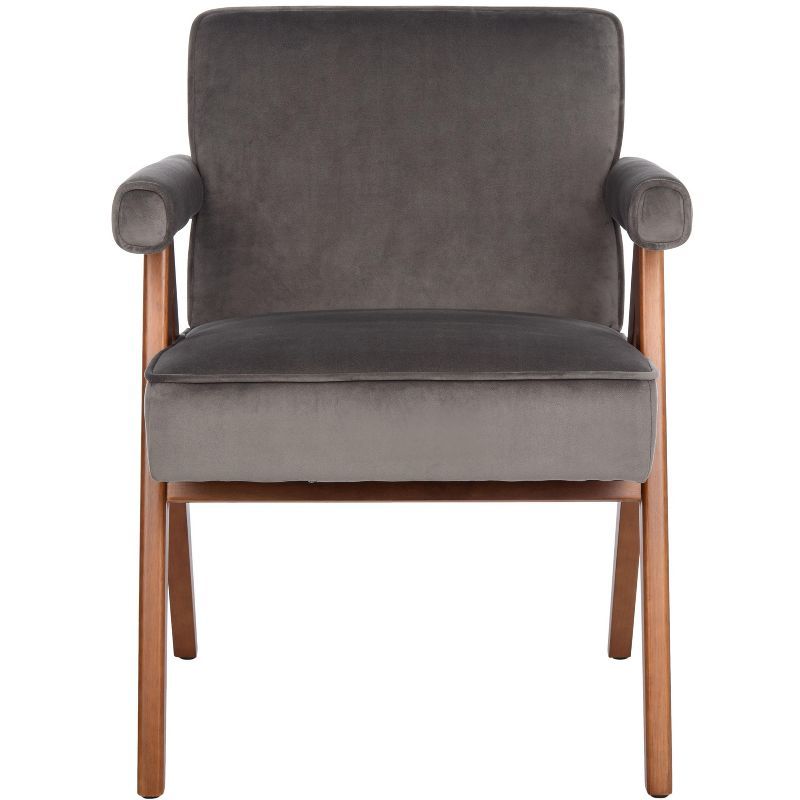 Dark Grey Velvet and Walnut Mid-Century Accent Chair