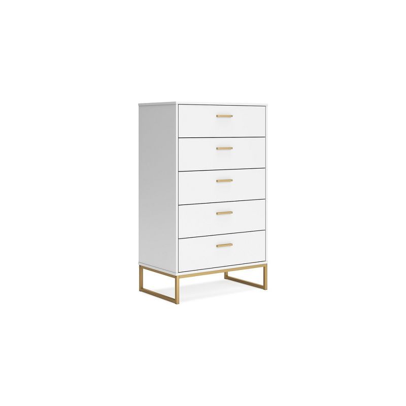 White and Gold Transitional 5-Drawer Tall Dresser