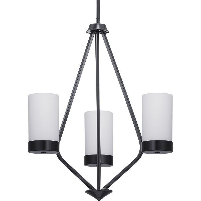 Matte Black 3-Light Chandelier with Glass Shades