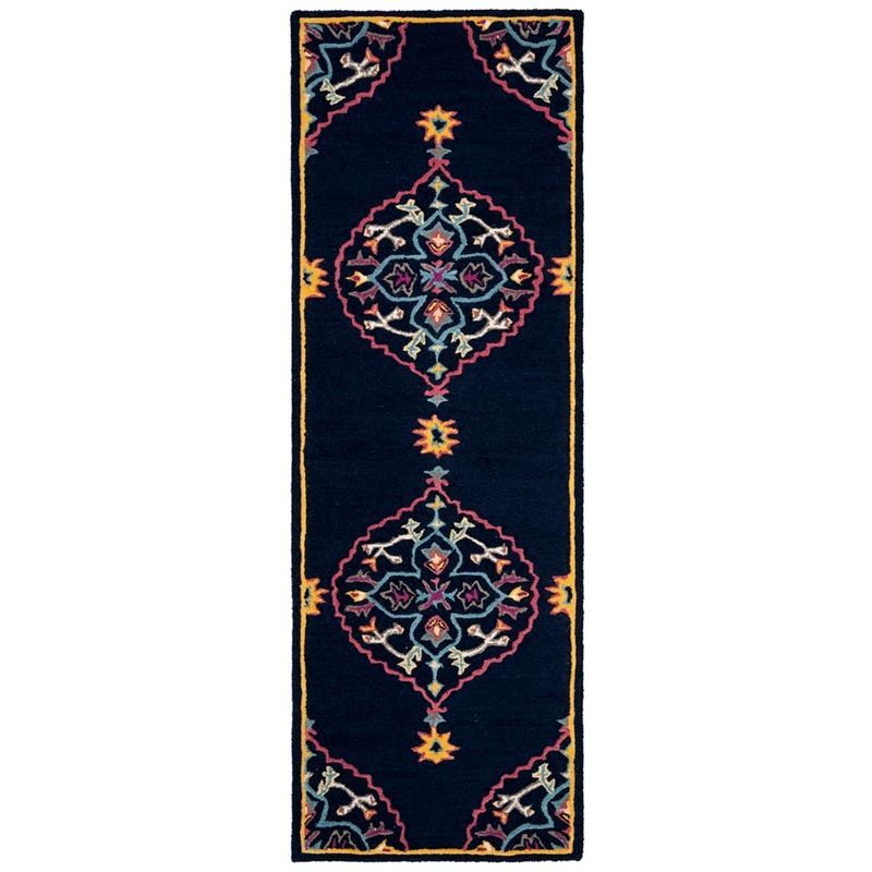 Handmade Navy Blue Multi Wool Tufted Area Rug, 2'3" x 7'