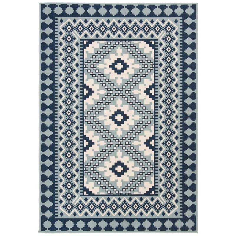 Blue and Ivory Synthetic Easy Care Indoor/Outdoor Rug