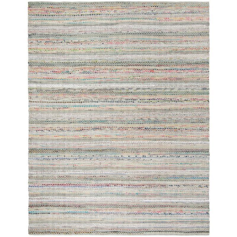 Grey and Multicolor Handwoven Wool Cotton Stripe Area Rug