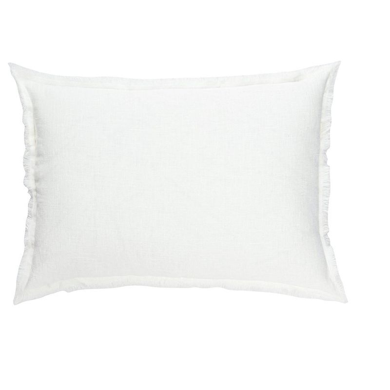 White Fringe Linen Lumbar Throw Pillow with Down Insert