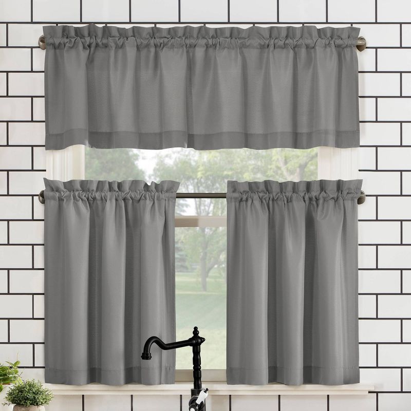 Martine Microfiber Semi Sheer Rod Pocket Kitchen Curtain Valance and Tiers Set - No. 918