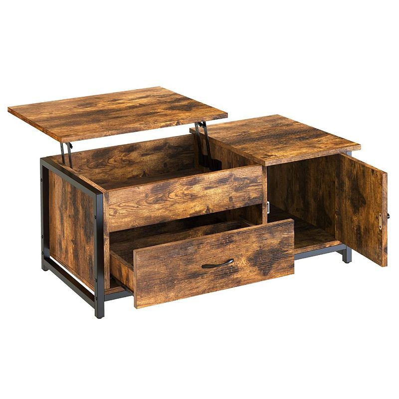 Rustic Brown Lift-Top Coffee Table with Storage Drawer and Cabinet