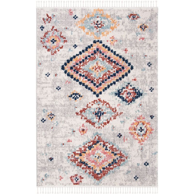 Ivory and Multi Diamond Pattern Synthetic Area Rug