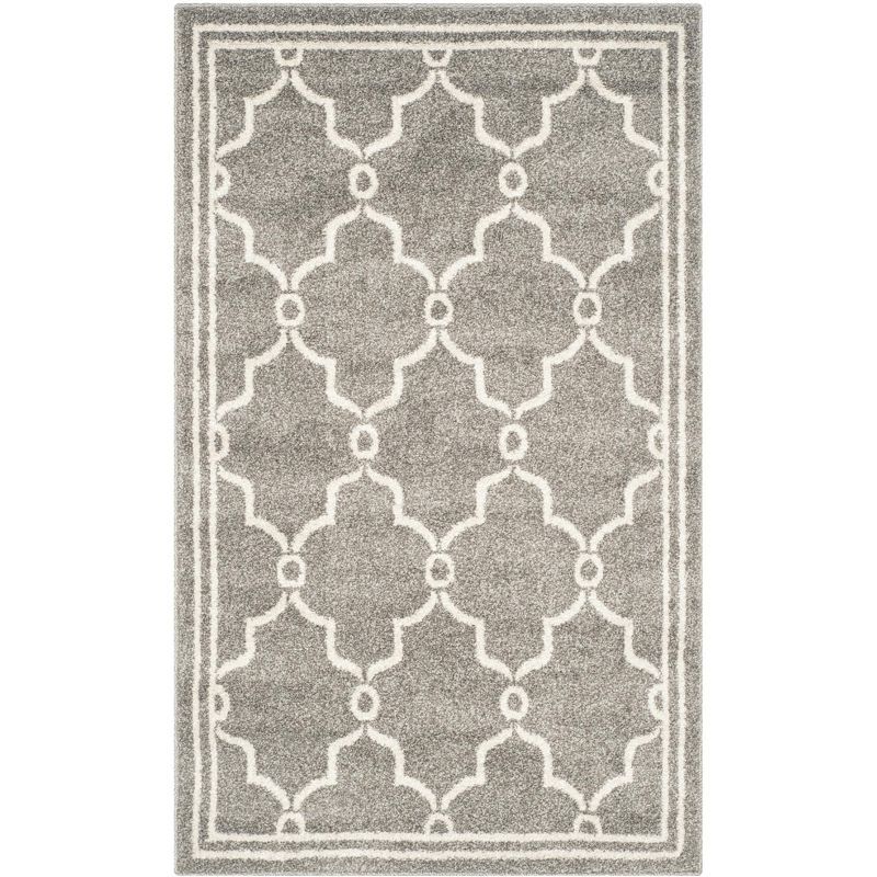 Reversible Dark Grey and Beige Trellis Synthetic Area Rug 3' x 5'