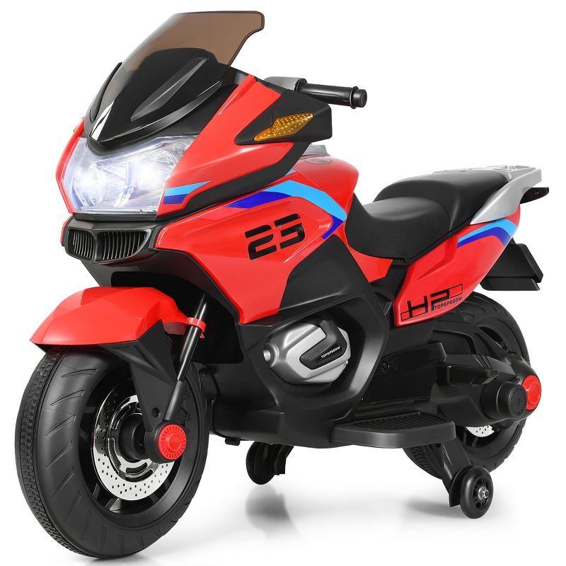 Red 12V Kids Ride-On Motorcycle with Training Wheels