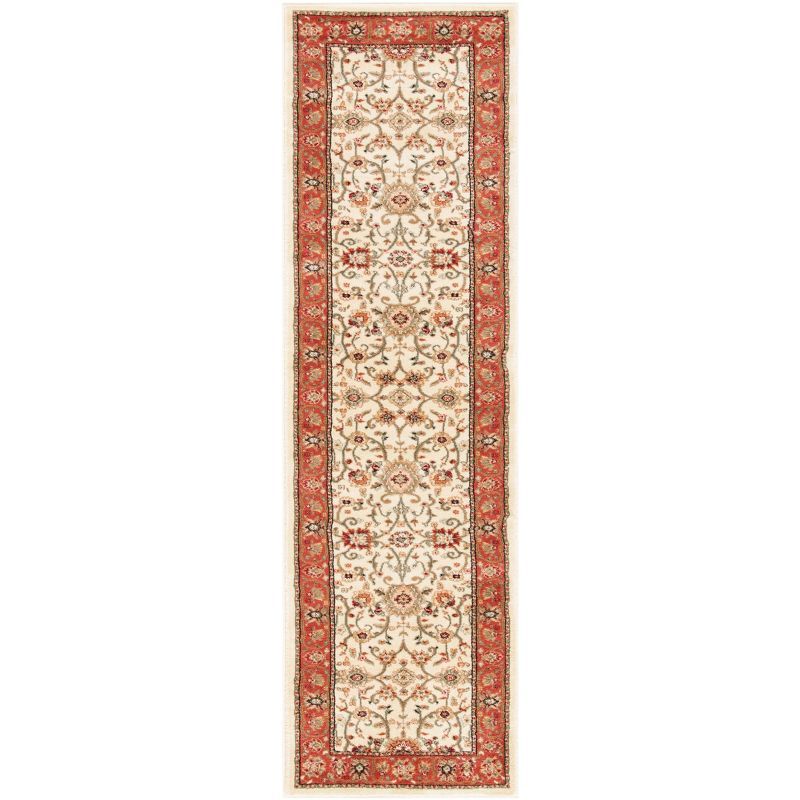 Ivory and Rust Floral Synthetic Runner Rug