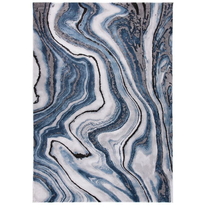 Elysian Swirls Hand-Knotted Abstract Rug in Blue/Grey, 27" x 4"