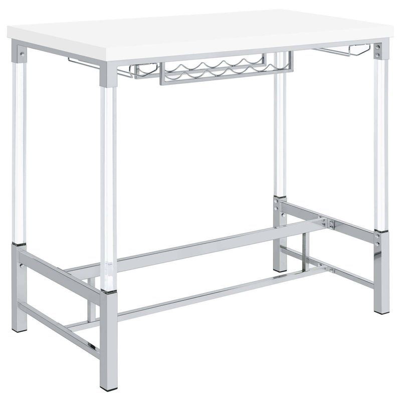 White High Gloss Bar Height Table with Acrylic Legs and Wine Storage