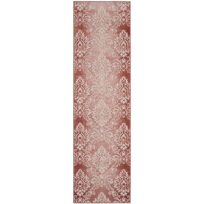 Brick Ivory Floral Damask 27" Synthetic Area Rug