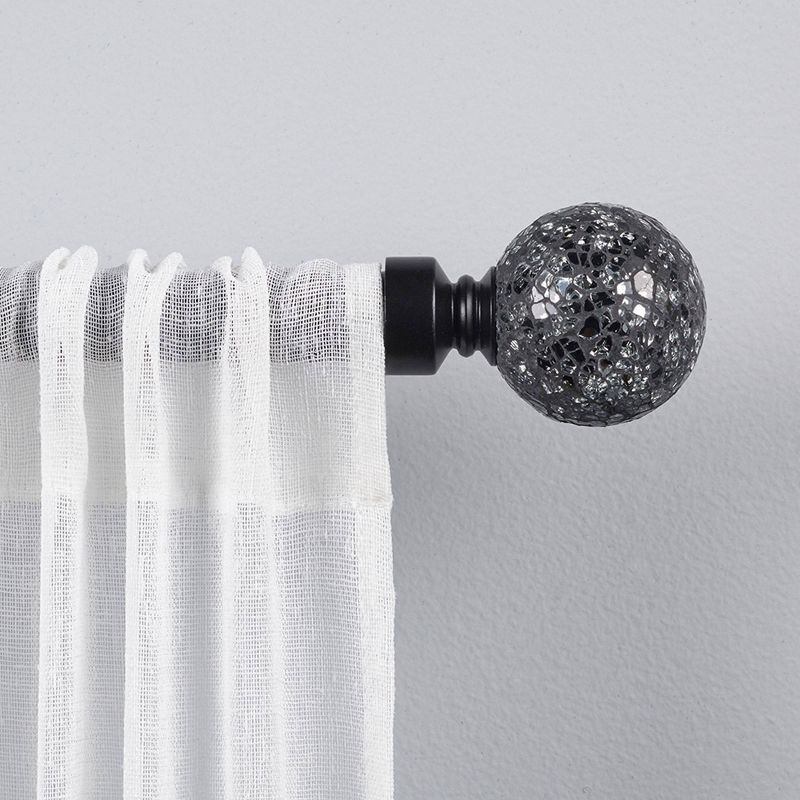 Matte Black Adjustable Curtain Rod with Black Pearl Mosaic Finials