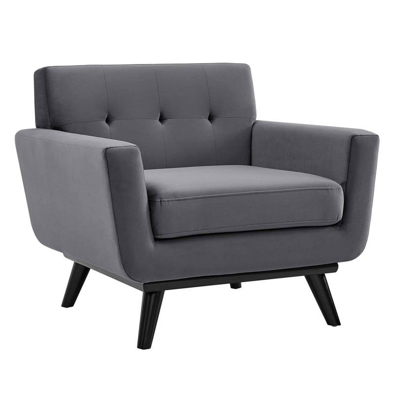 Sloane 40" Gray Velvet Tufted Accent Chair with Black Wood Legs