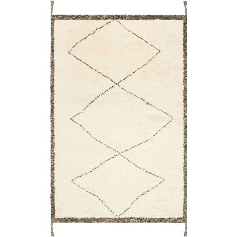 Ivory and Charcoal Square Hand-Tufted Wool Shag Rug