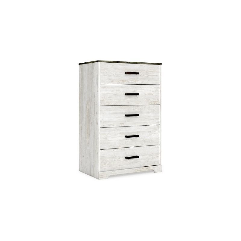 Transitional Whitewash & Charcoal Gray 5-Drawer Chest with Pewter-Tone Hardware