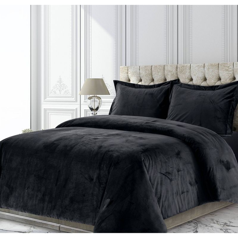 King Black Velvet and Microfiber Oversized Duvet Set