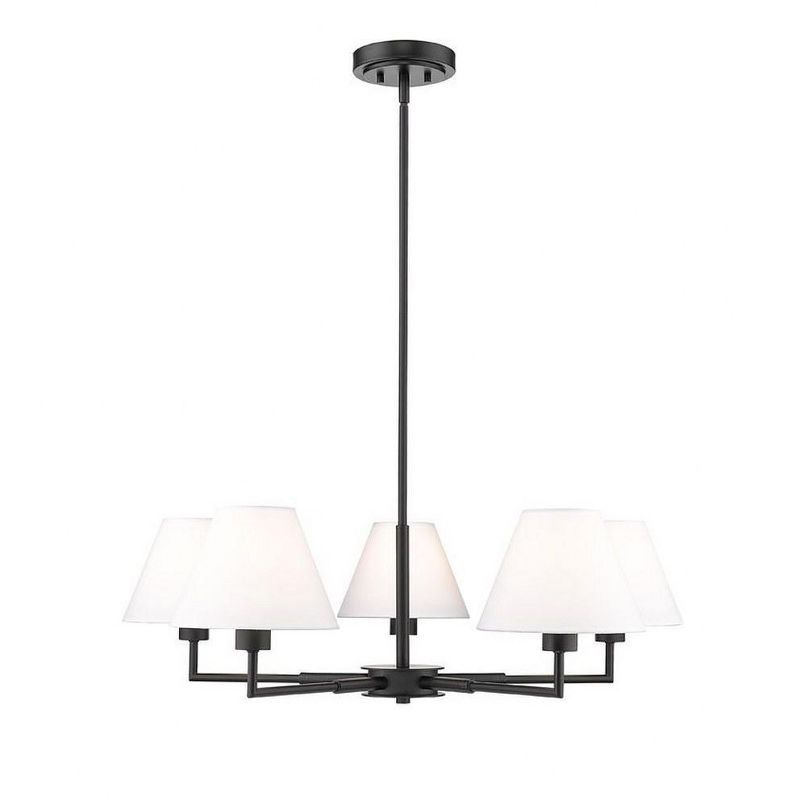 Matte Black 5-Light Chandelier with White Fabric Shades