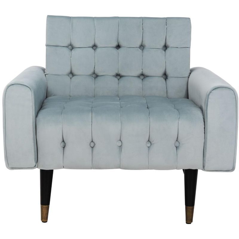 Slate Blue Velvet Tufted Accent Chair with Vintage Black Legs