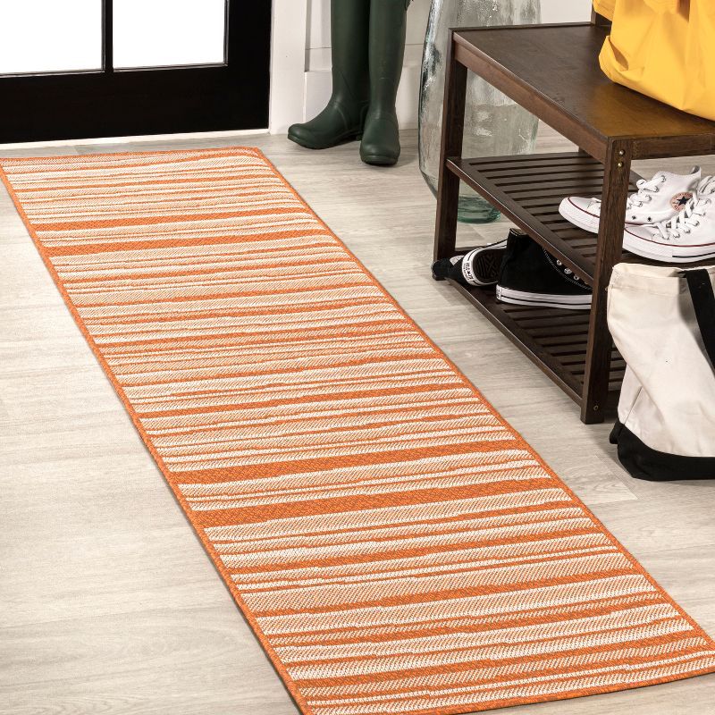 Castara Ivory & Orange Stripe Easy-Care Synthetic Runner Rug - 2x8