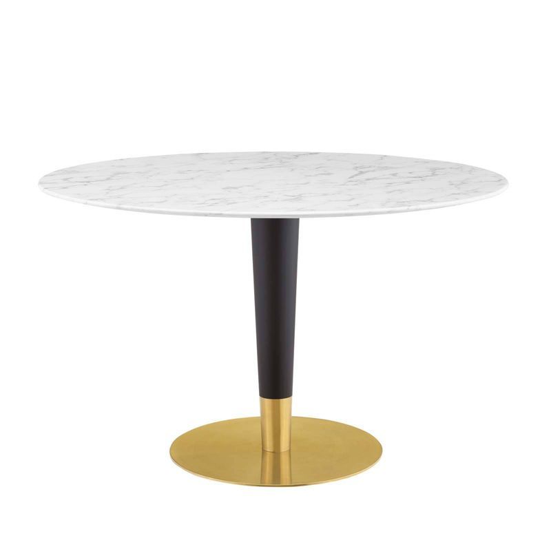 Zinque Round White Marble and Gold Dining Table