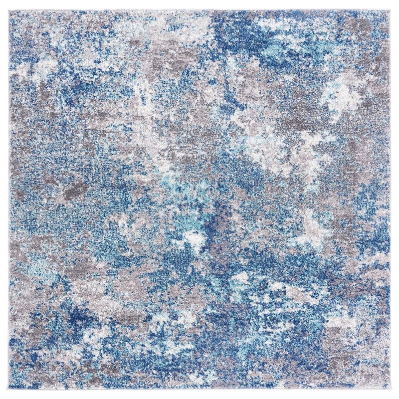 Abstract Energy 6'7" Square Blue and Grey Synthetic Area Rug