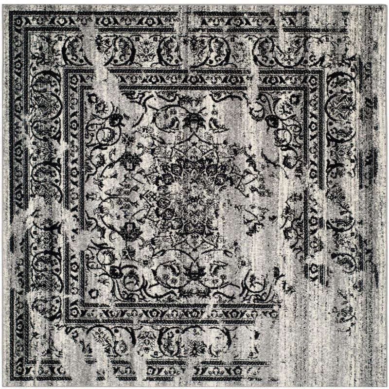 Adirondack 8' x 8' Silver/Black Stain-Resistant Square Rug