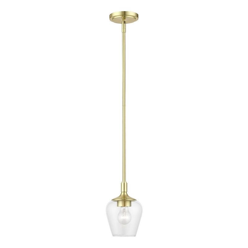 Elegant Transitional Satin Brass 1-Light Pendant with Clear Glass Shade