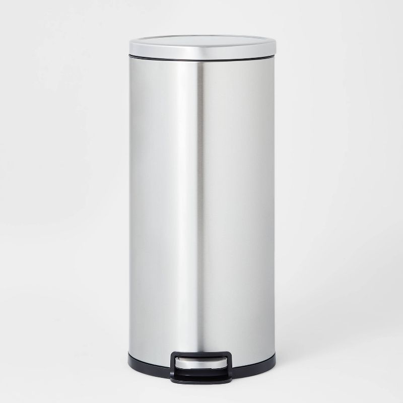 30L Silver Stainless Steel Pedal Trash Can