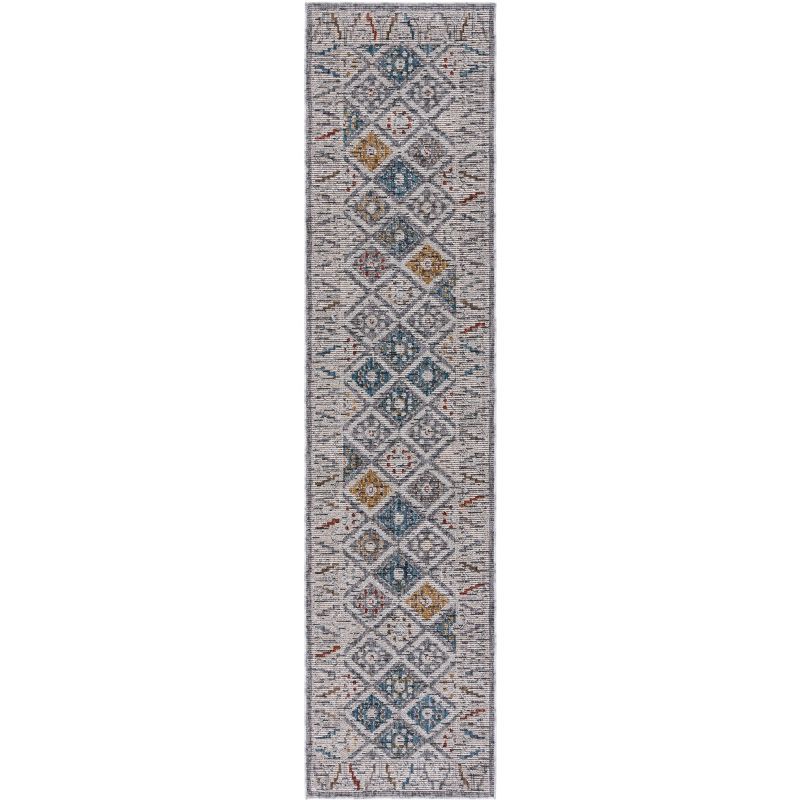 Sierra Ivory and Blue Hand-Knotted Wool Runner Rug