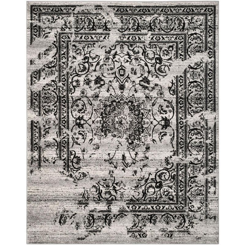 Silver and Black 8' x 10' Rectangular Synthetic Area Rug