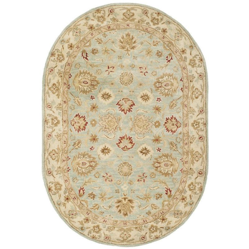 Elegant Heirloom 54" Oval Hand-Tufted Wool Rug in Grey Blue & Beige