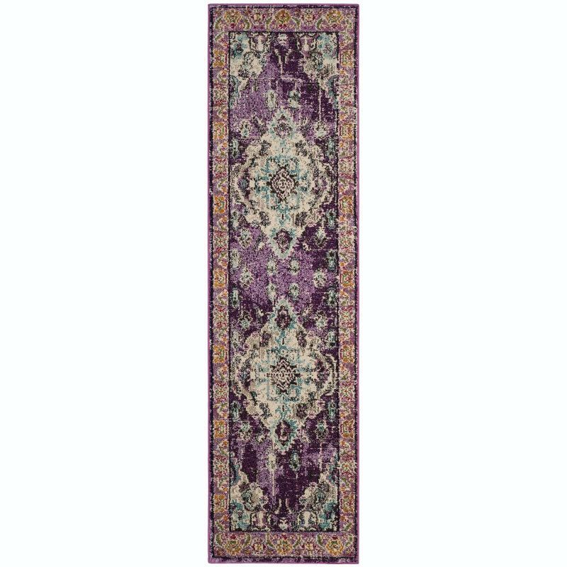 Violet and Light Blue Medallion Boho Runner Rug