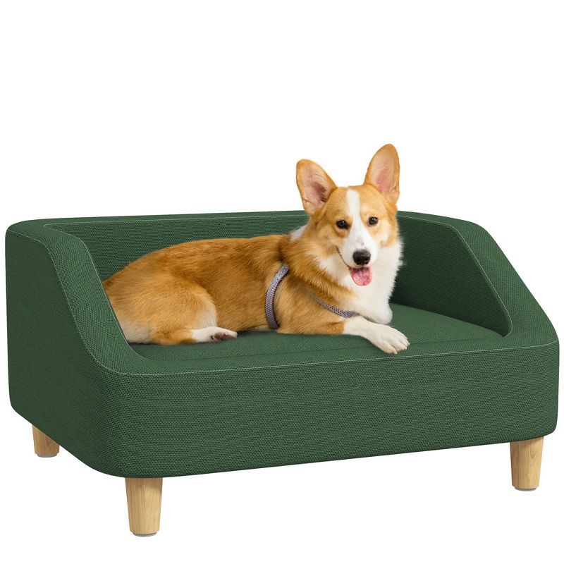 Dark Green Elevated Dog Sofa Bed with Washable Cushion