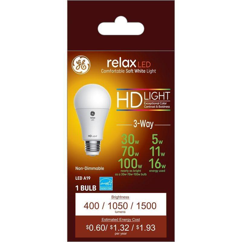 GE Relax A19 3-Way Soft White LED Light Bulb