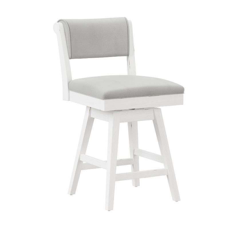 Clarion White Wood and Upholstered Swivel Counter Stool