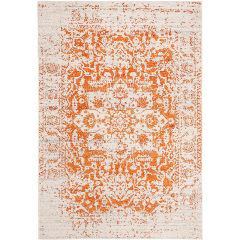 Ivory and Orange Rectangular Synthetic Area Rug