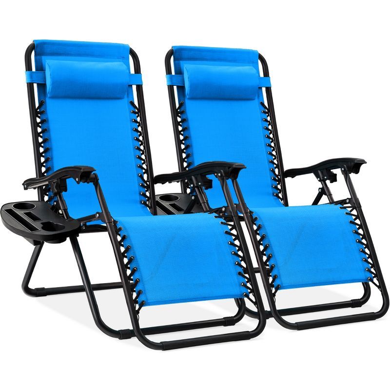 Light Blue Adjustable Steel Zero Gravity Reclining Lounge Chairs with Cup Holders