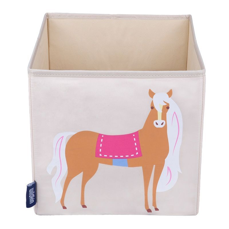 Wildkin Beige and Pink Horse Fabric Kids Storage Cube