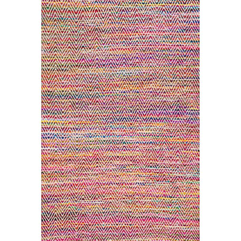 Hand Woven Magenta Chevron Cotton Area Rug