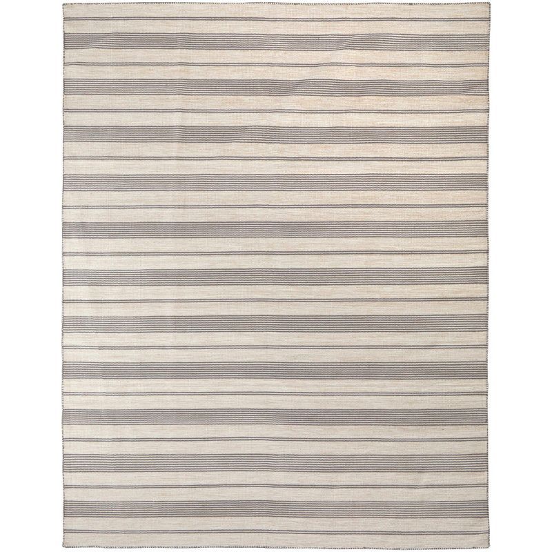 Gray and Ivory Striped Synthetic Indoor/Outdoor Area Rug