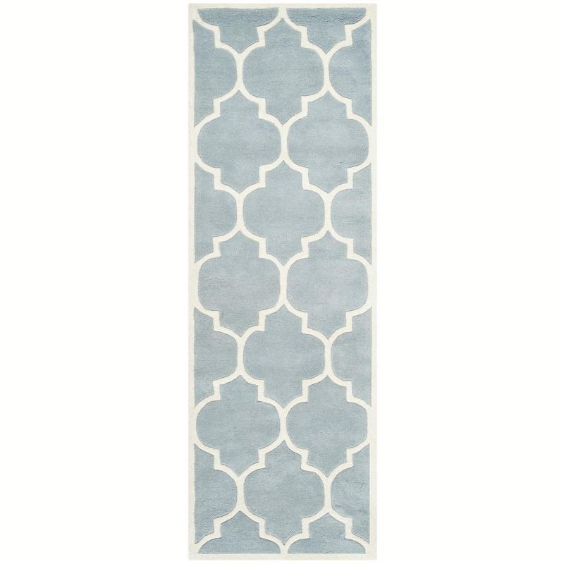 Blue and Ivory Hand-Tufted Wool Runner Rug