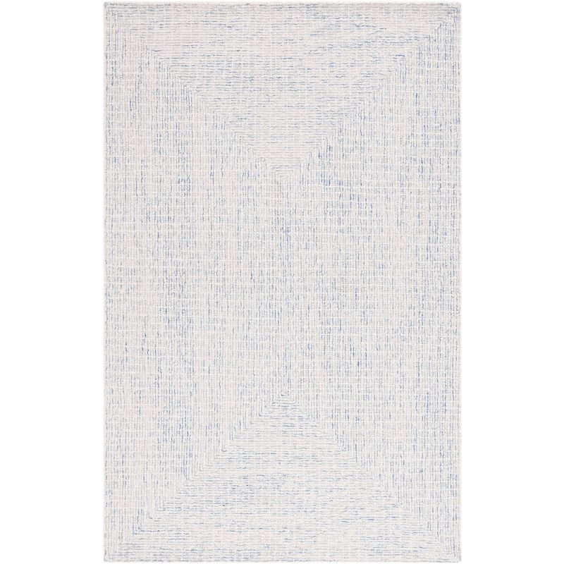 Ivory and Blue Abstract Wool 4' x 6' Handmade Rug